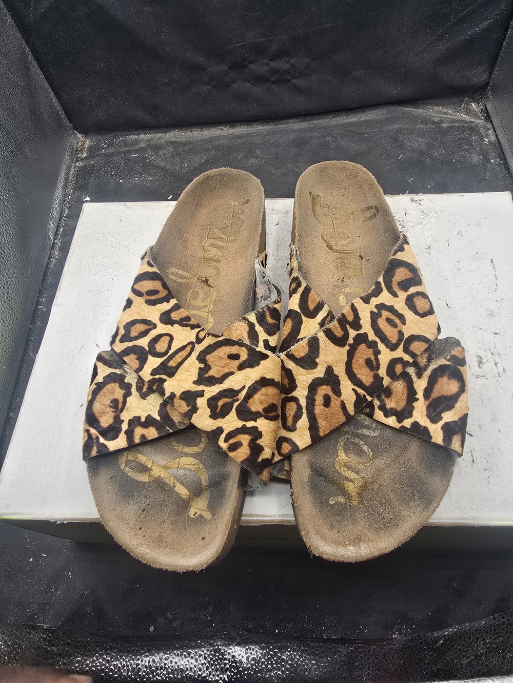 Sam Edelman Leopard Print Cross-Strap Slide Sandals - Brown/Tan/Black